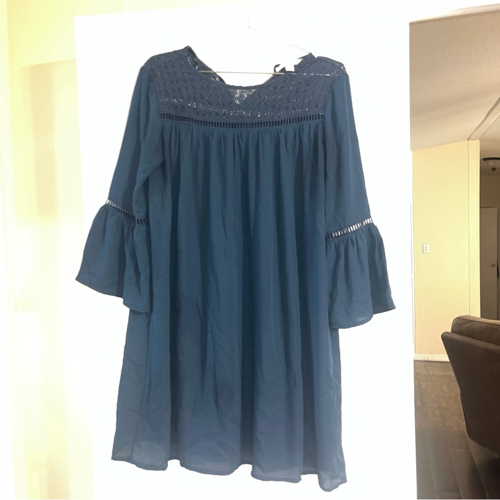 Miami Blue Lace Detail Womens Dress Flowy dark Blue Loose Fit Casual Medium - Picture 3 of 6
